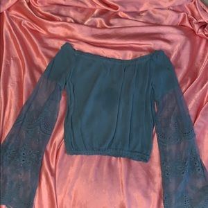 Rue 21 flare sleeved blue crop top